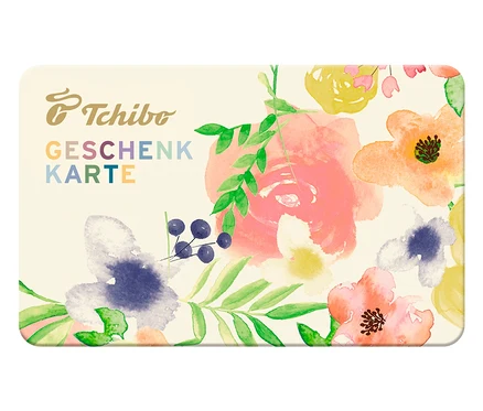 Tchibo Geschenkkarte mit Frühlingsmuster.