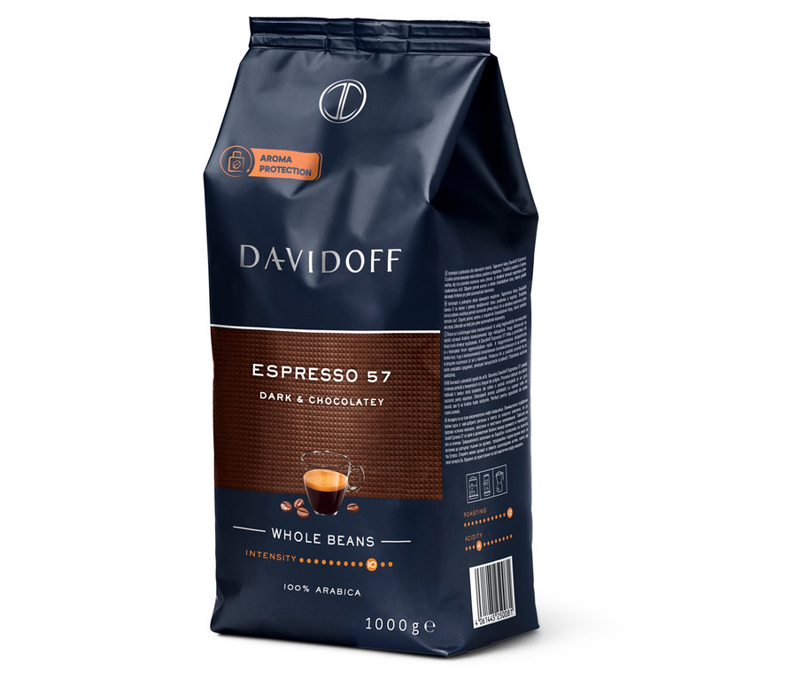 Eine Packung DAVIDOFF CAFÉ Espresso 57 - 1x 1000 g Ganze Bohne.