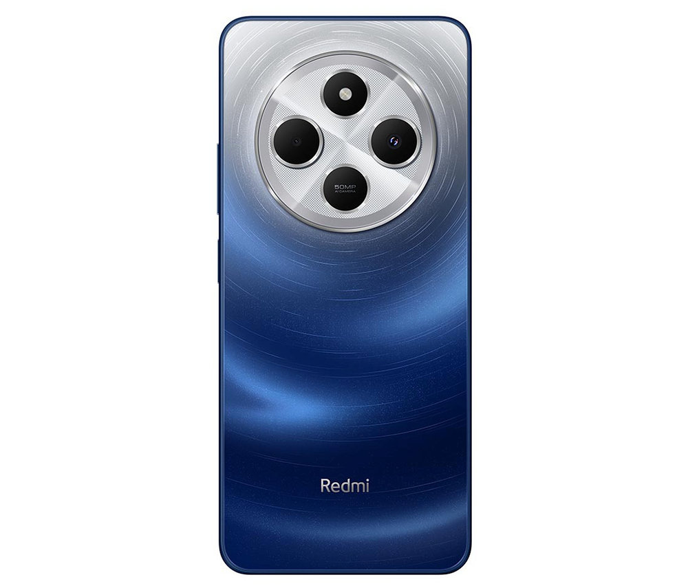Detailansicht der Rückseite eines blauen Xiaomi Redmi 14C Handys.