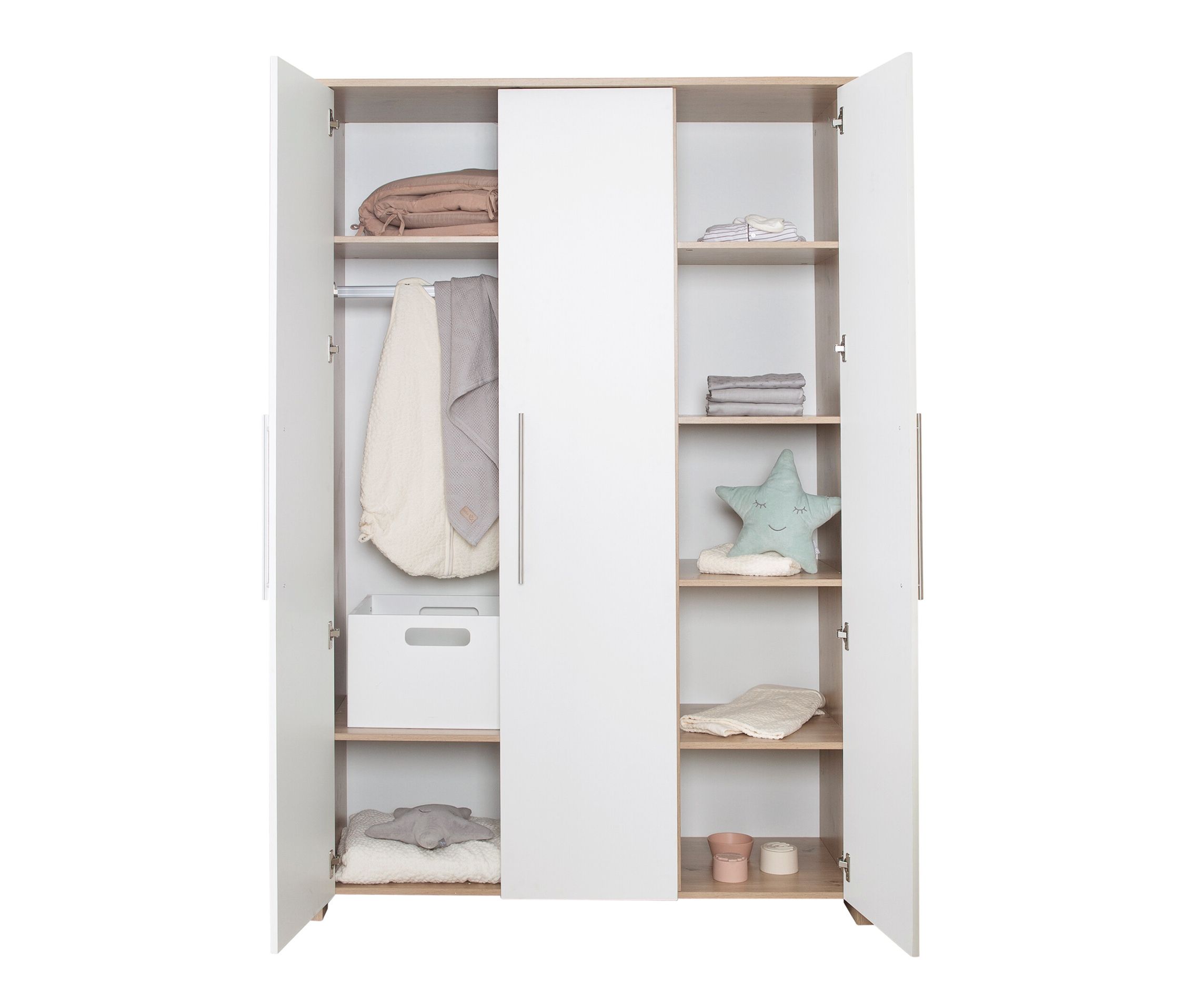 Thumbnail - roba 3-türiger Kleiderschrank »Malo« - 135x52,5x190cm - weiß - Holz / Metall / Holz