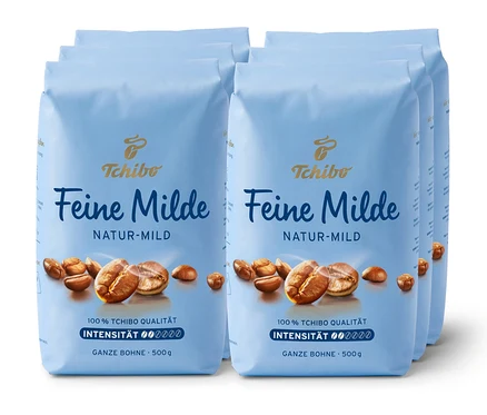 Sechs Packungen Feine Milde - 6x 500 g ganze Bohne.