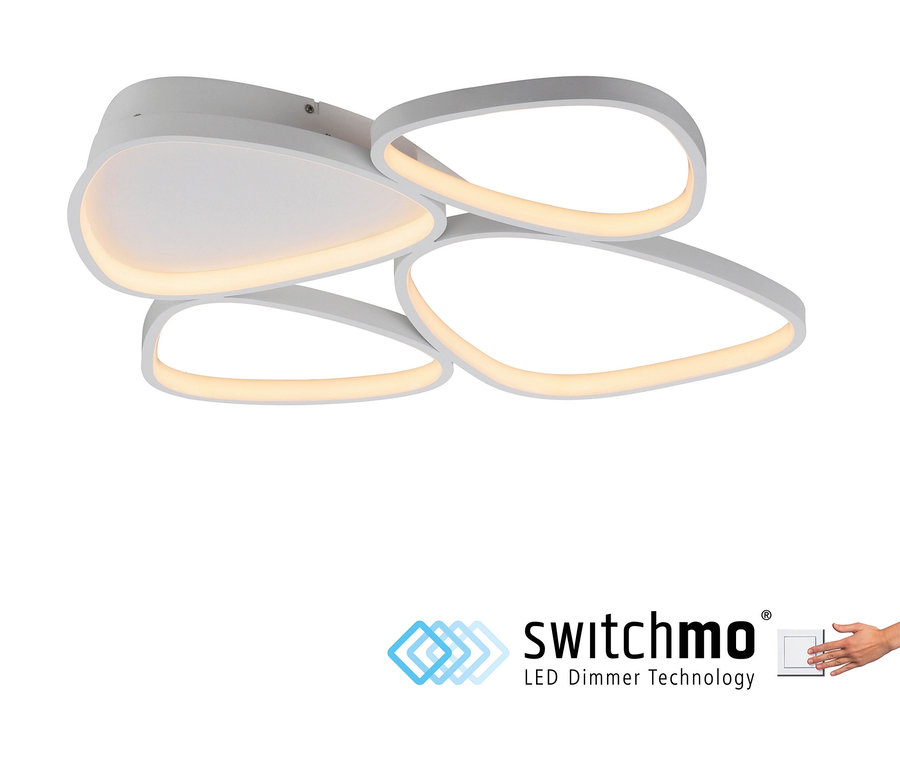 Weiße Deckenleuchte mit organischen Formen und LED-Beleuchtung.