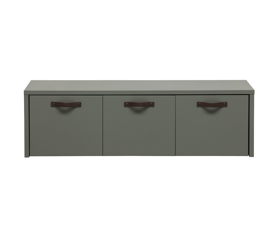Graugrüne vtwonen »Stage« Bunkbench mit drei Schubladen und Ledergriffen.