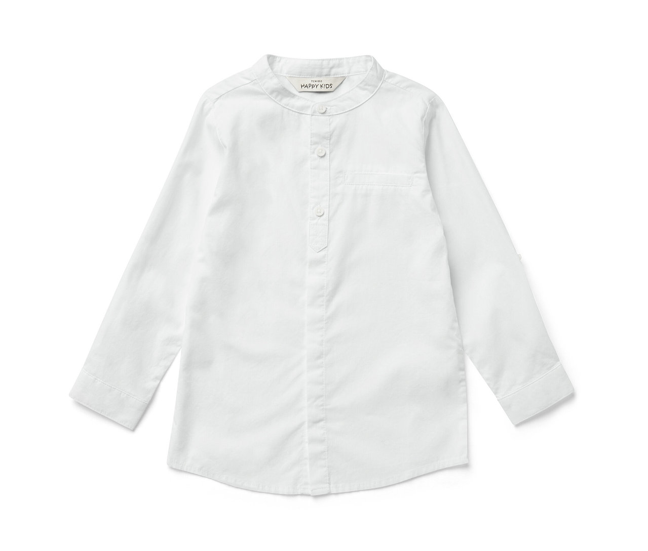 Weißes Kinder-Hemd mit langen Ärmeln.