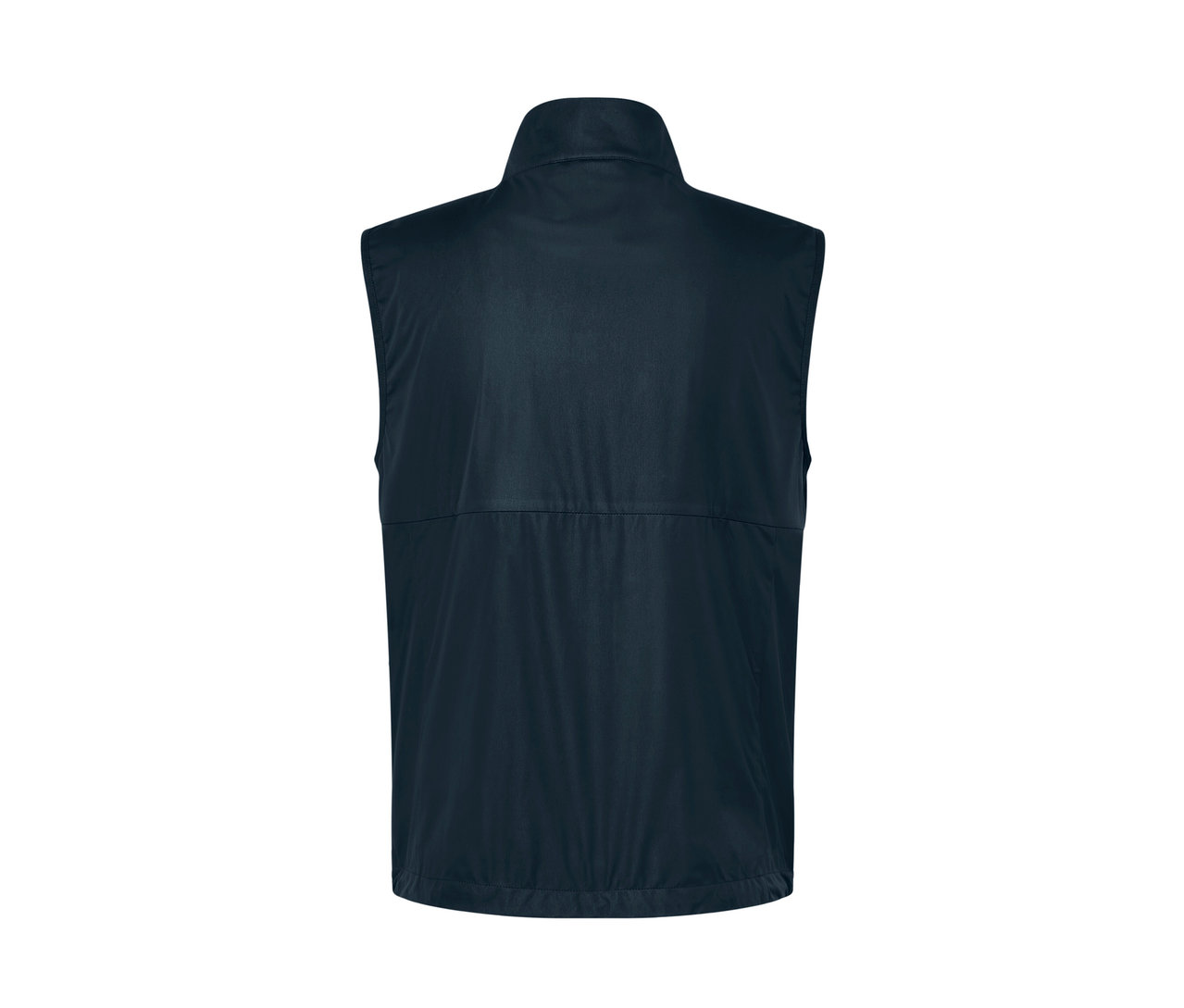 Dunkelblaue Softshellweste von hinten.