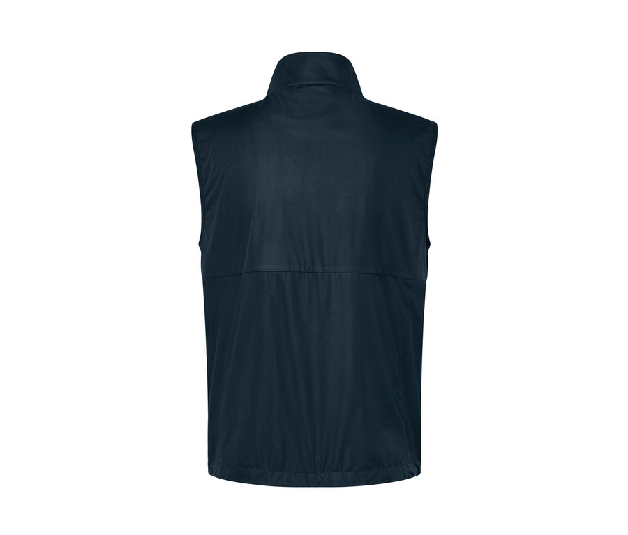 Dunkelblaue Softshellweste von hinten.