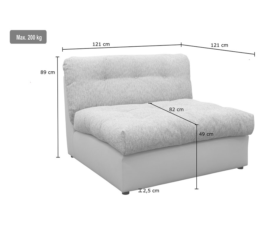 Abmessungen des grauen DOMO Sofa »800 026«, Einermoduls sind dargestellt.