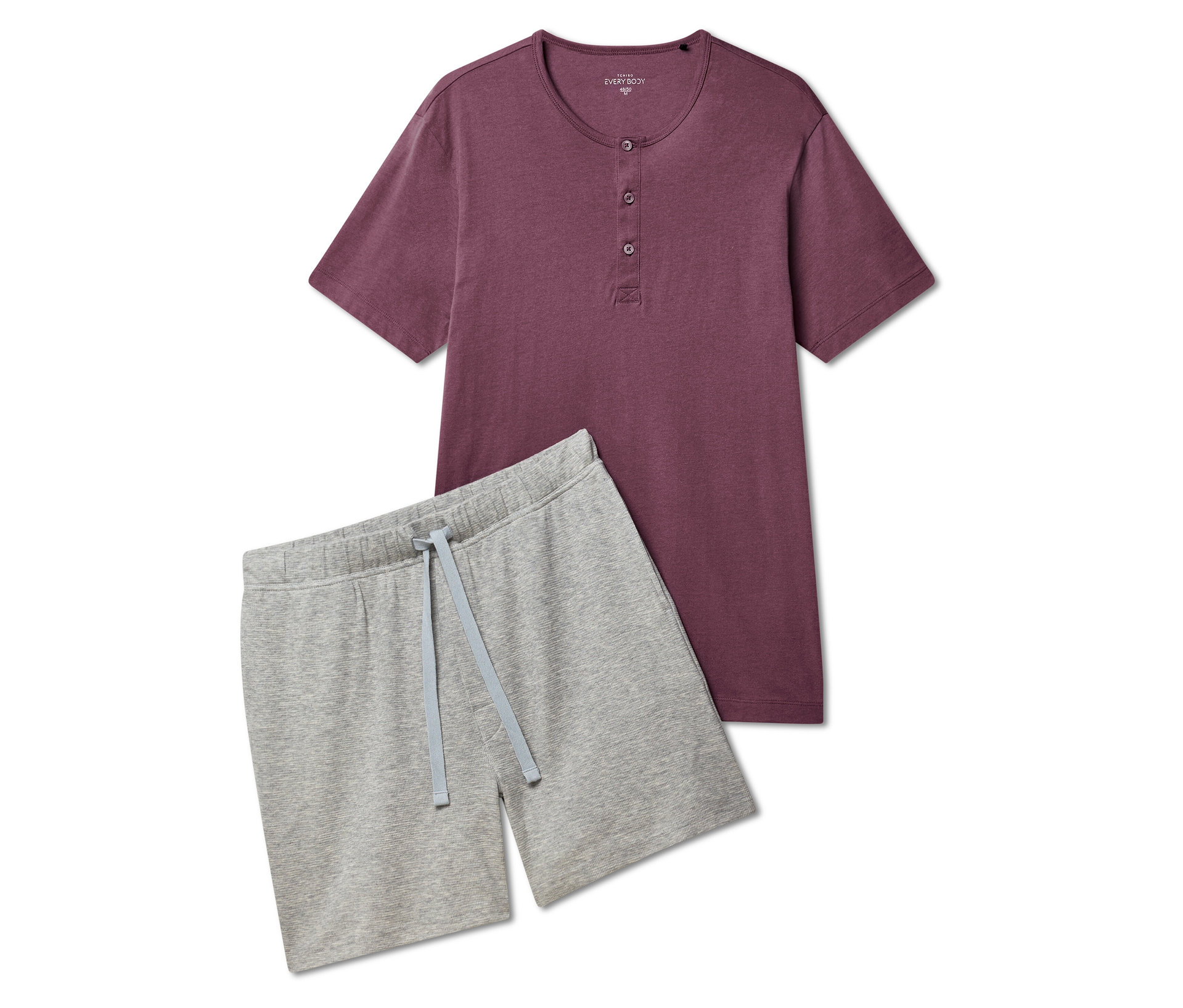 Shorty-Pyjama-Set - Herren - Gr. S - weinrot - weinrot