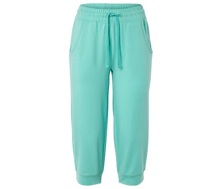 Hellgrüne, knielange Hose mit Kordelzug und Taschen.