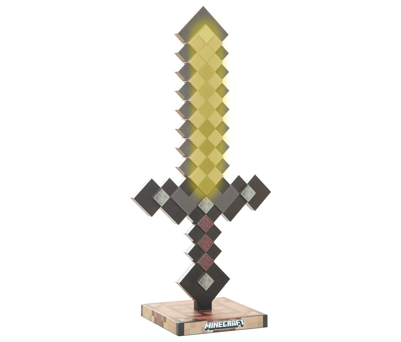 Netherite MINECRAFT LED-Licht im Pixelstil steht auf einem Sockel.