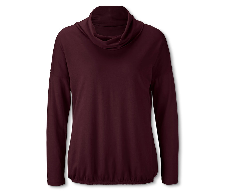 Weinrotes Langarmshirt mit Rollkragen.