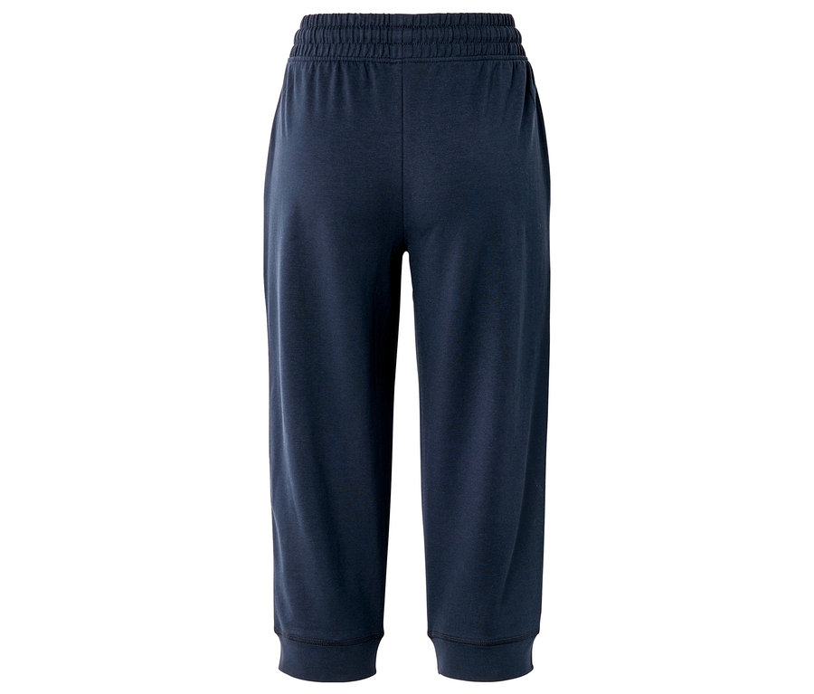Dunkelblaue, dreiviertellange Jogginghose mit Gummizug.
