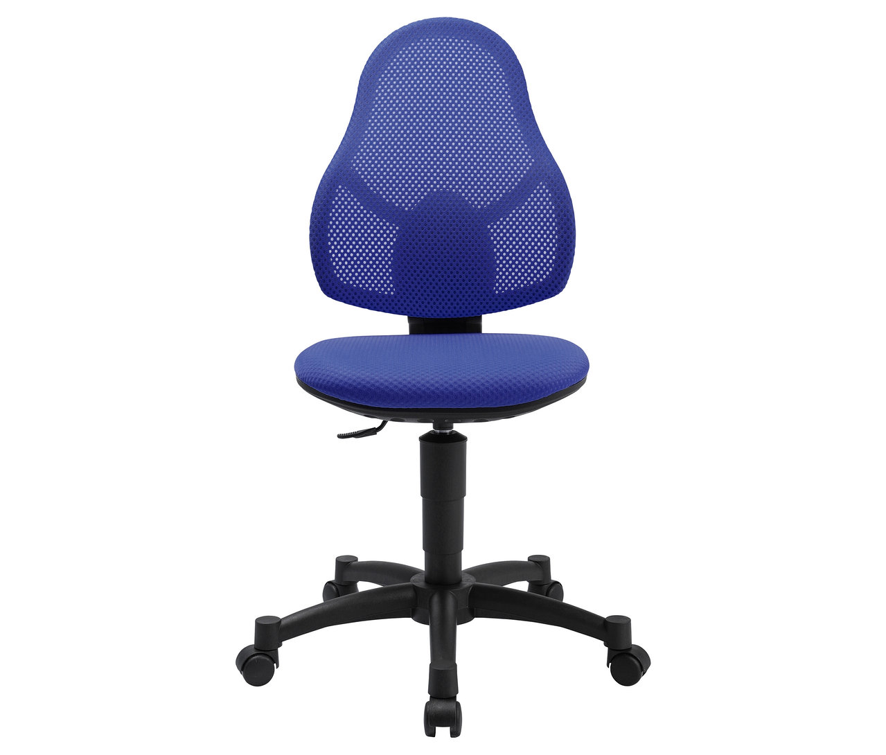 Blauer Topstar Stuhl »Open Art Junior« mit schwarzem Fuß auf weißem Hintergrund.