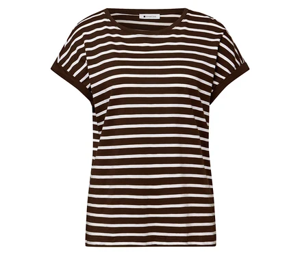 Street One T-Shirt mit braun-weißen Querstreifen, Rundhalsausschnitt und kurzen Ärmeln.