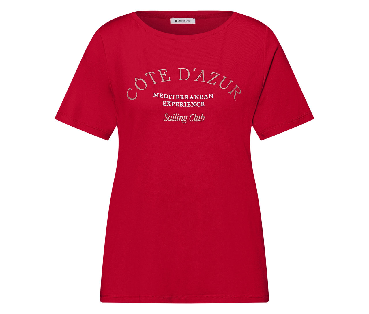 Rotes Street One T-Shirt mit Aufdruck "Côte d'Azur, Mediterranean Experience, Sailing Club".