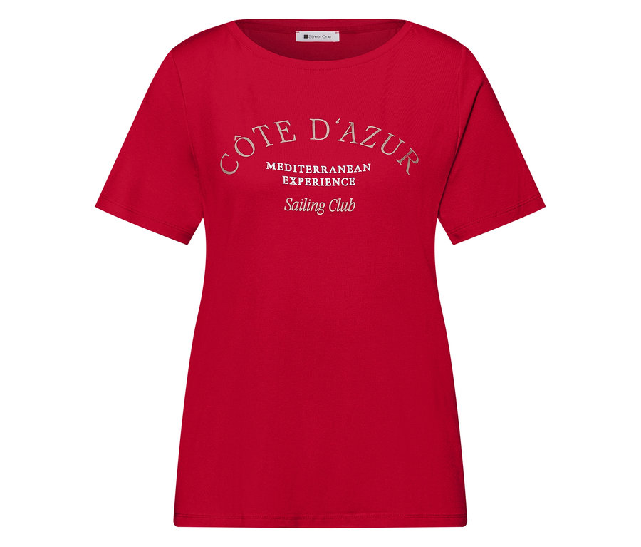 Rotes Street One T-Shirt mit Aufdruck "Côte d'Azur, Mediterranean Experience, Sailing Club".