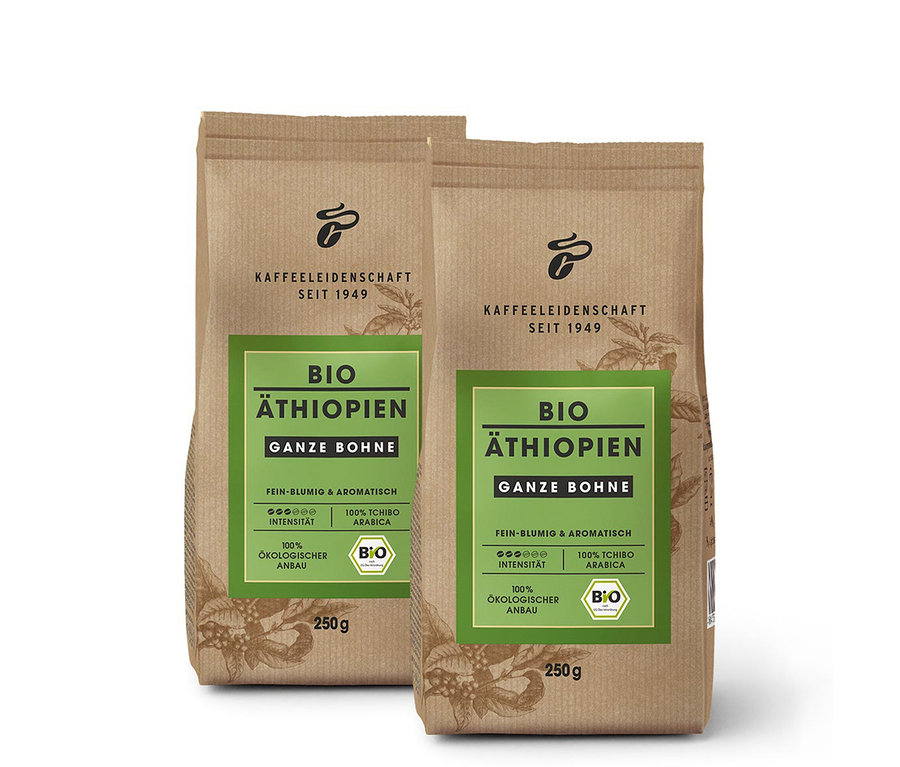 Zwei Packungen Bio Äthiopien - 2x 250 g Ganze Bohne.