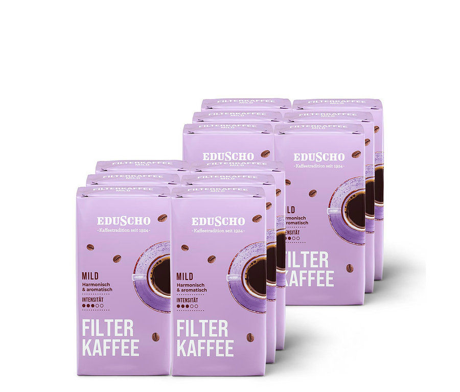 Packung Eduscho Filterkaffee Mild, 12 Stück gemahlen.