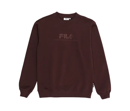 Dunkelbraunes Fila Sweatshirt mit geprägtem Fila Logo und dem Schriftzug „ESTABLISHED 1911“ auf der Brust.