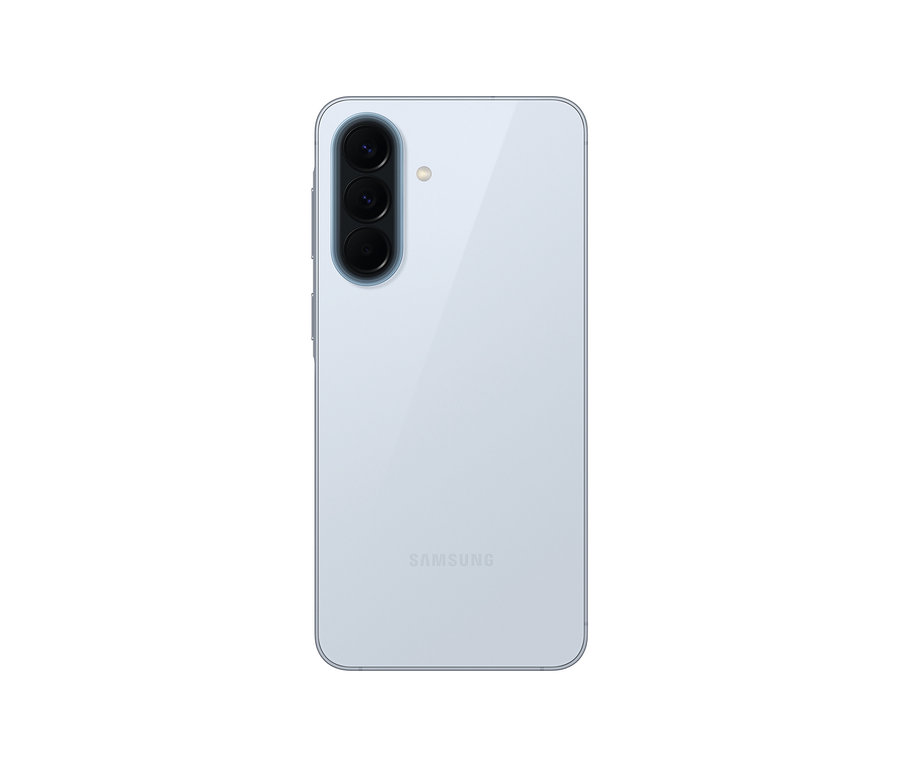 Rückansicht des Samsung Galaxy A57 5G 128GB Awesome Icyblue Smartphones mit drei Kameras und Blitz.