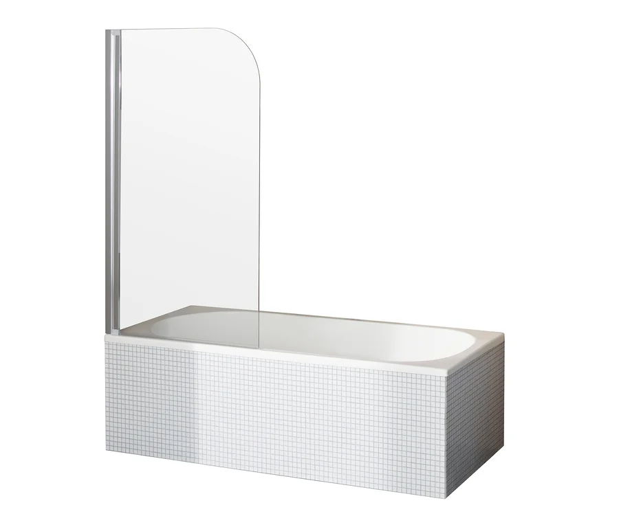 Badewanne mit weißen Fliesen und Breuer-»Fara 5«-Pendeltür für die Badewanne Duschwand.