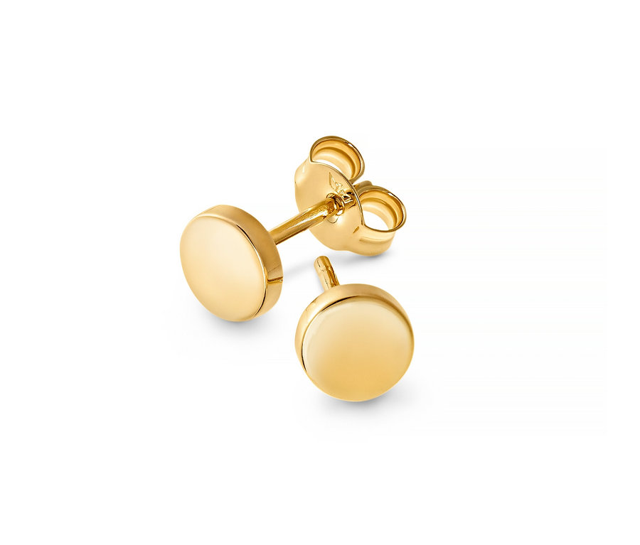 Zwei goldene 585 Gold Ohrstecker Classic auf weißem Hintergrund.