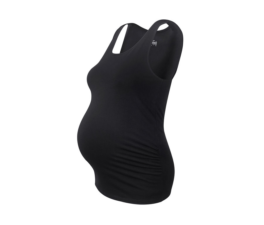 Detailansicht eines schwarzen Umstands-Tops, 2er-Pack.