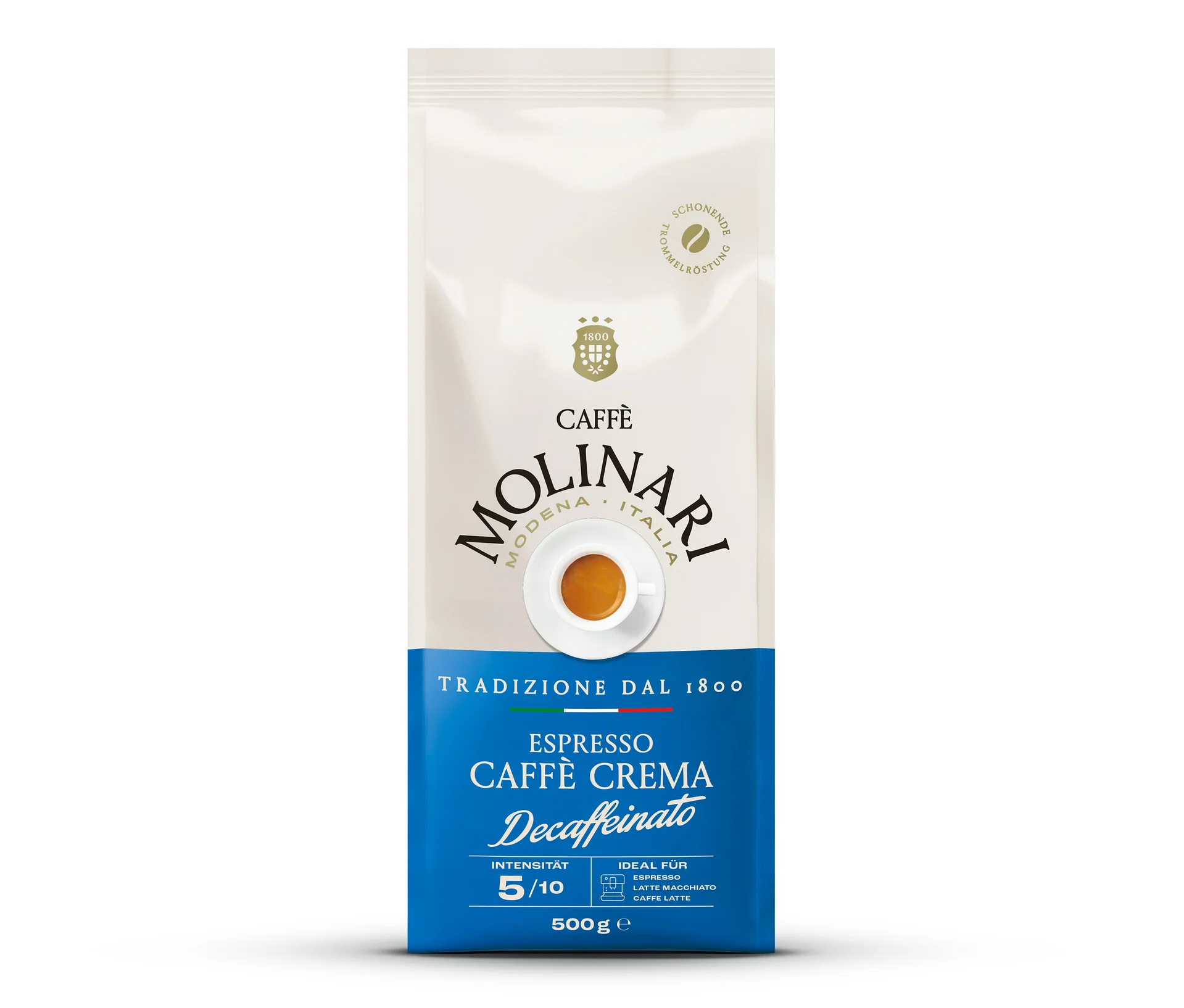 Caffè Molinari Espresso/ Caffè Crema Decaffeinato - 500 g Ganze Bohne - Intensität: 5/10