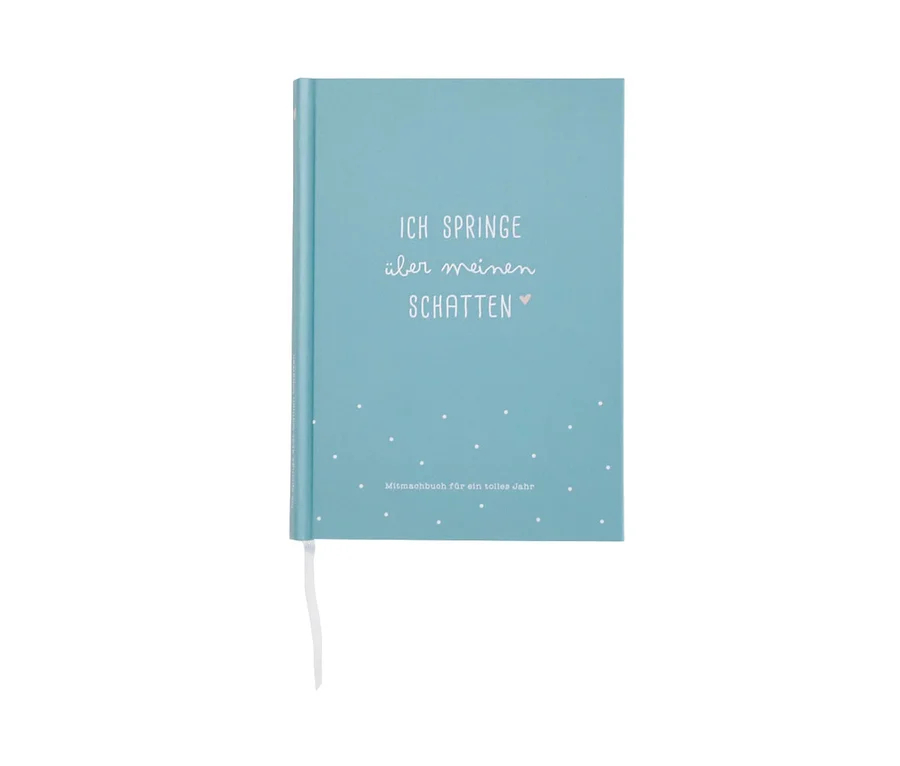 Hellblaues Buch mit dem Titel "Mitmachbuch »Ich springe über meinen Schatten«".