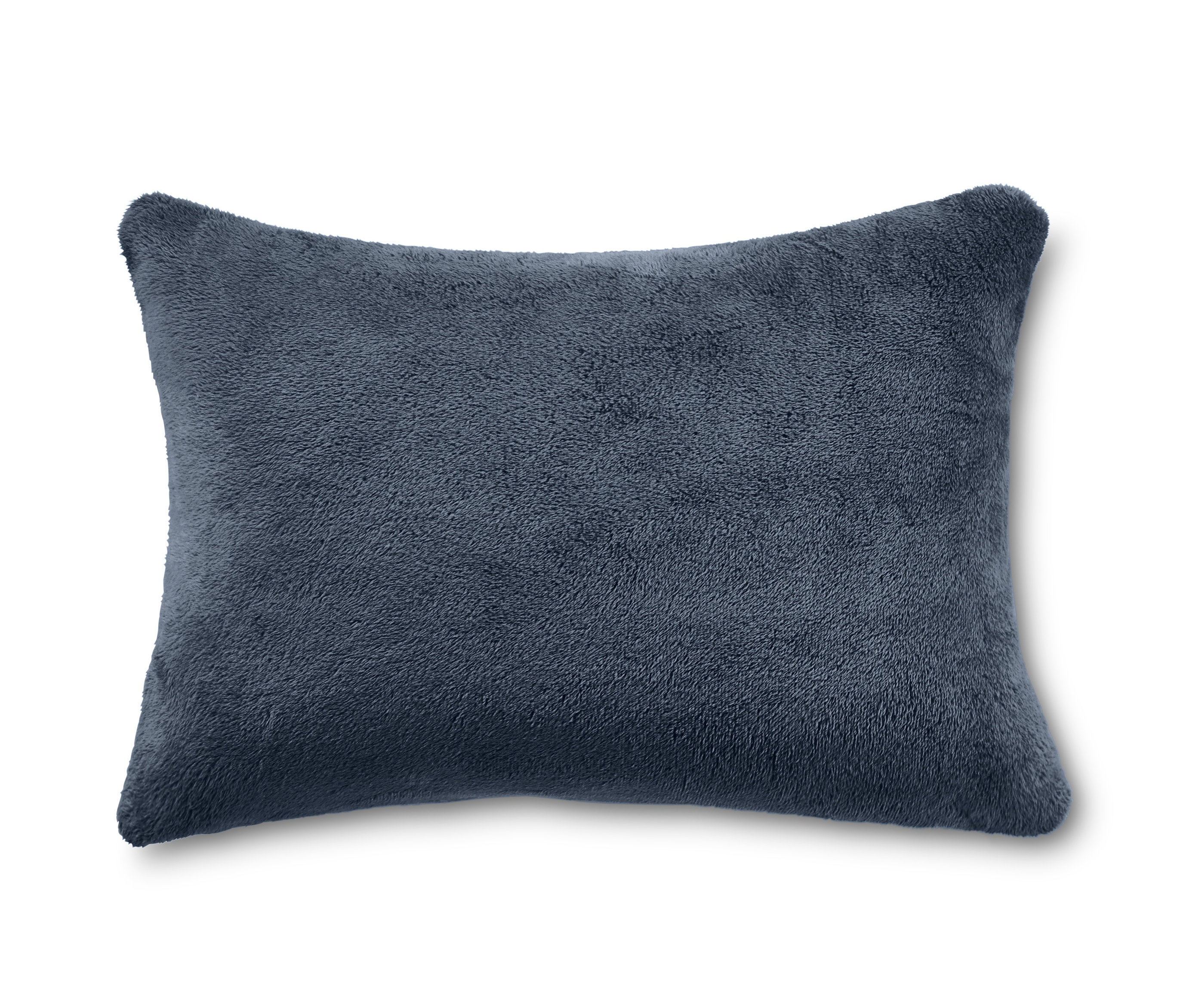 Ein blaues 2-in-1-Reisekissen auf einem weißen Hintergrund.