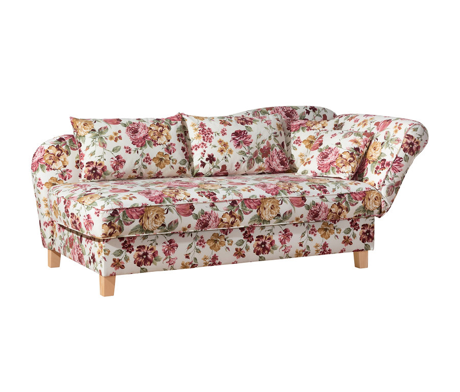 Rechtsseitige, blumengemusterte Recamiere »Saturn« mit Stauraum.