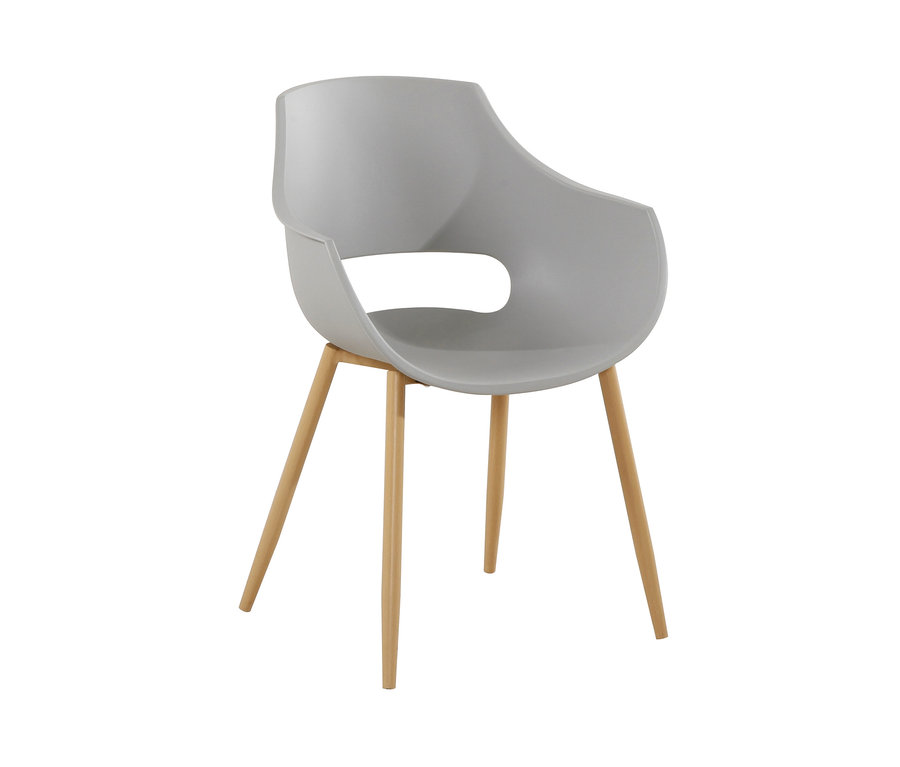 Grauer Stuhl »Alice« mit vier Holzbeinen.