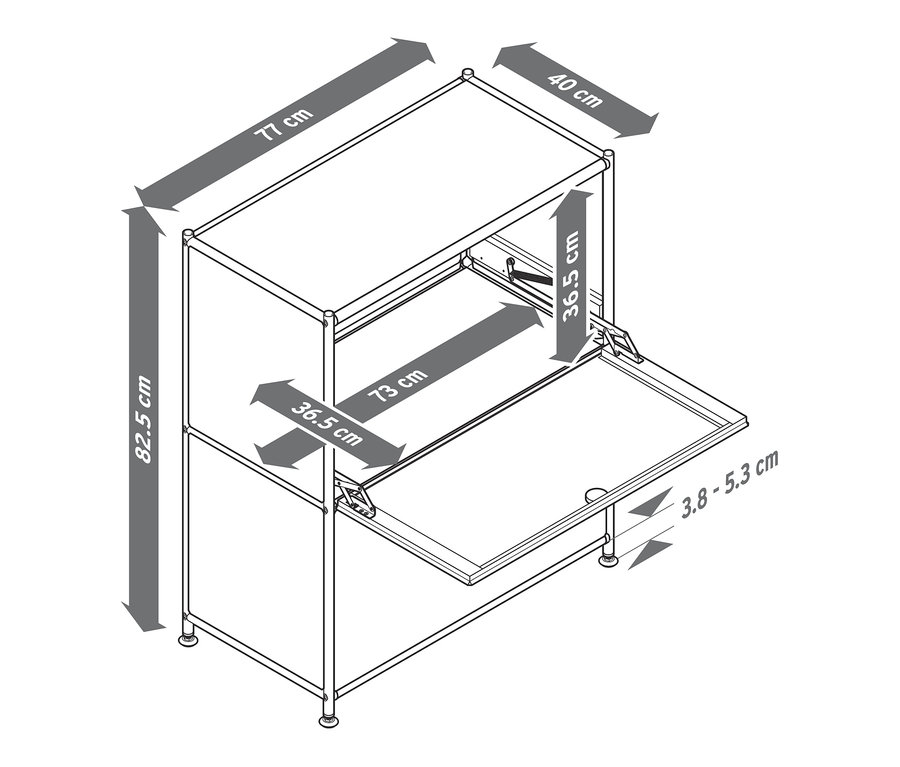 Abmessungen des Sideboards Metall »CN3« mit 2 Klappfächern: 82,5 x 77 x 40 cm.