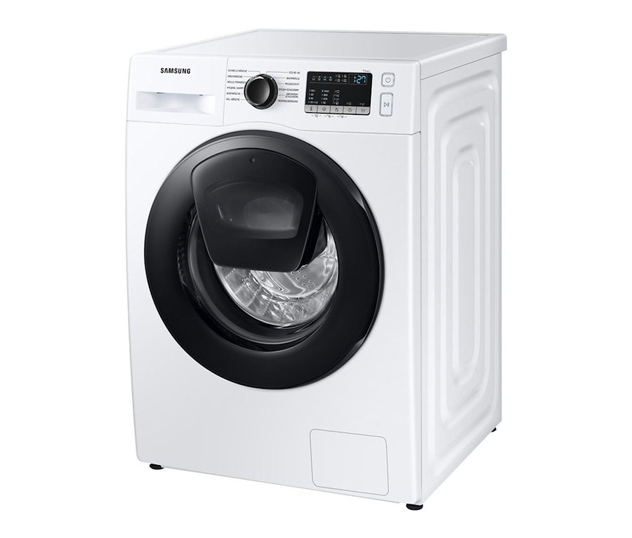 Weiße Samsung Waschmaschine »WW7QT4543AE/EG« mit schwarzen Akzenten an Tür und Bedienfeld.