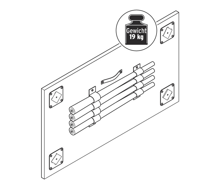 Illustration eines Tisches mit schnell montierbaren Beinen.