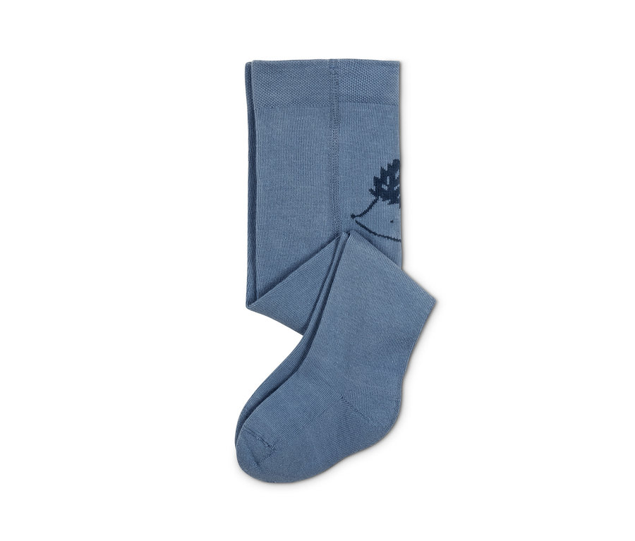 Eine blaue Strumpfhose mit Aufdruck.