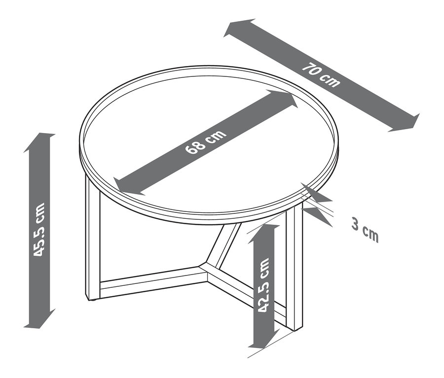 Abmessungen eines runden Couchtischs.