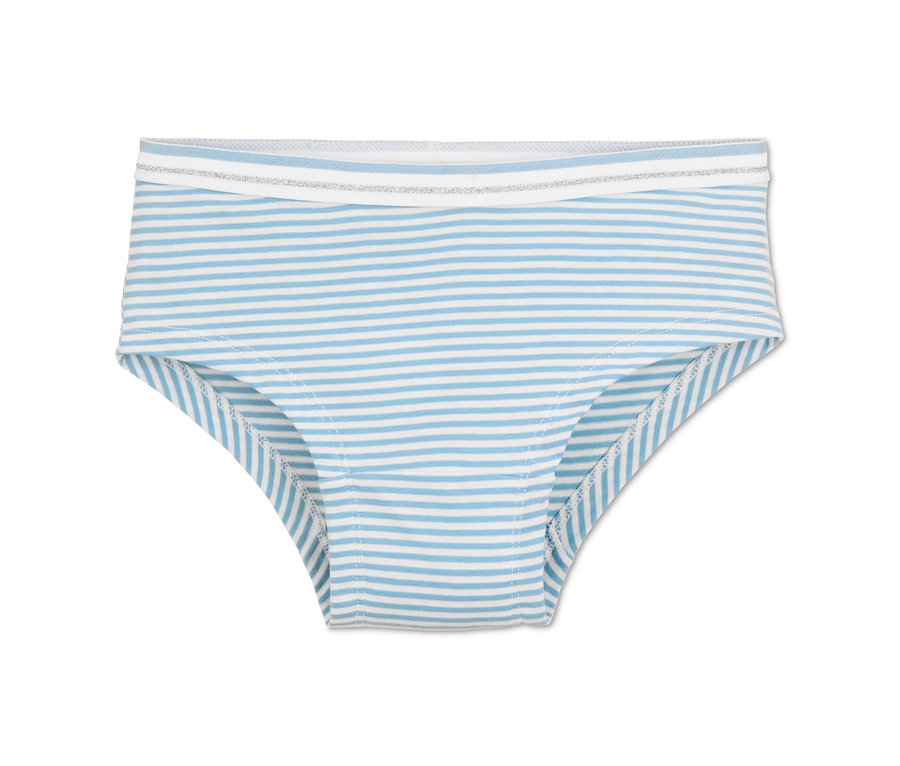 Eine von drei Mädchen-Pantys mit blau-weissen Streifen.