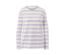 Langarmshirt, lila-cremefarben gestreift.