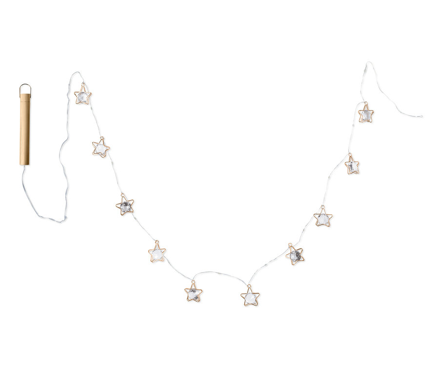 Eine LED-Lichterkette mit zehn Sternen ist auf einem weißen Hintergrund abgebildet.