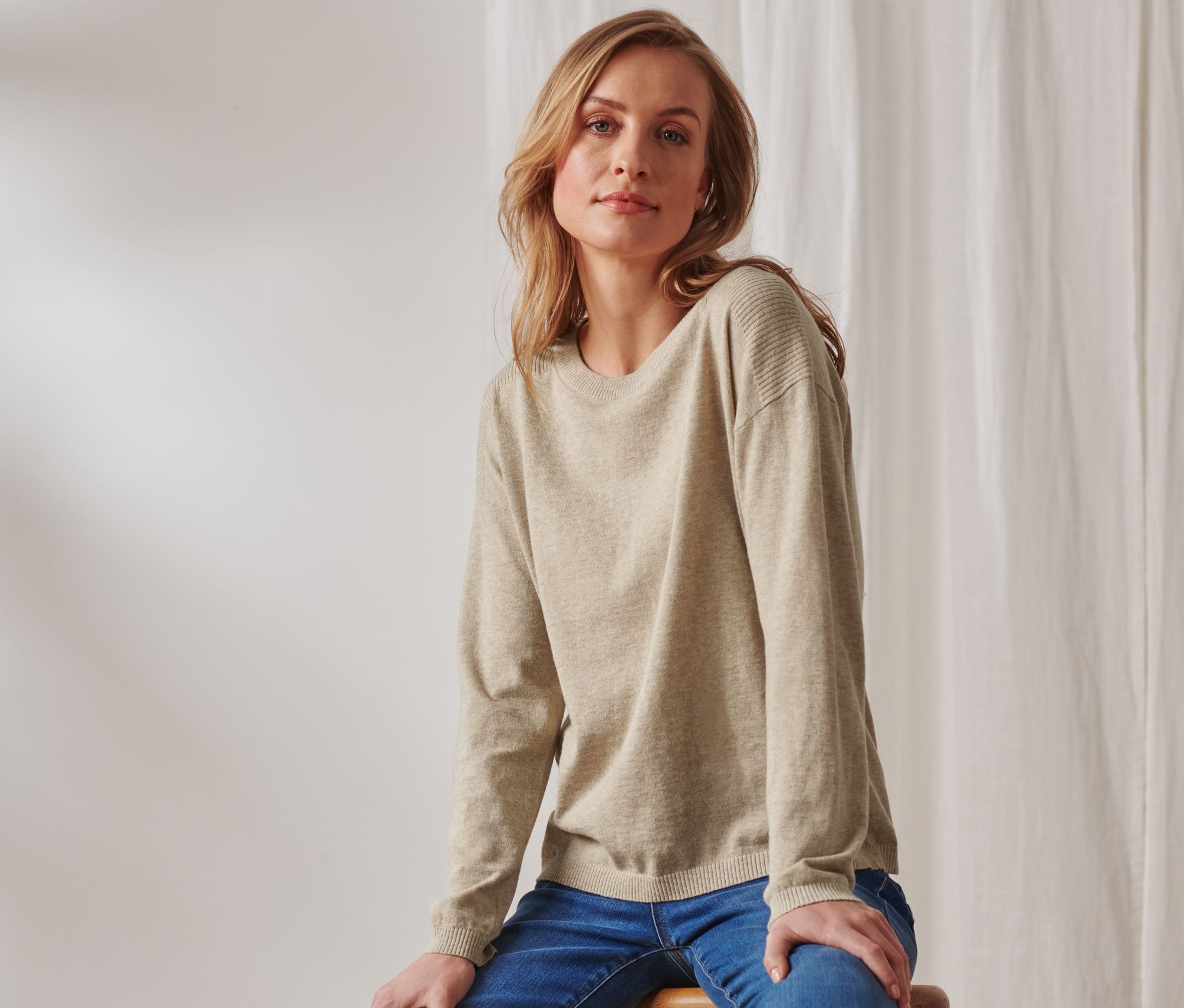 Thumbnail - Tchibo - Feinstrickpullover mit Rippdetail - Damen - Gr. L - beige