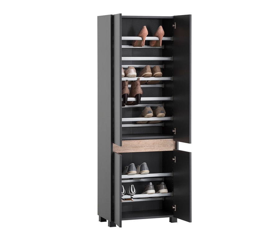 Offener Schuhschrank »Cosmo«, anthrazitfarben mit mehreren Schuhen.