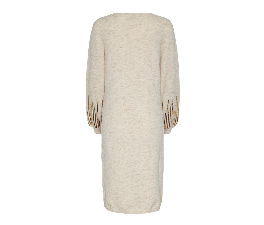 Beiges Strickkleid mit Pailletten von hinten.