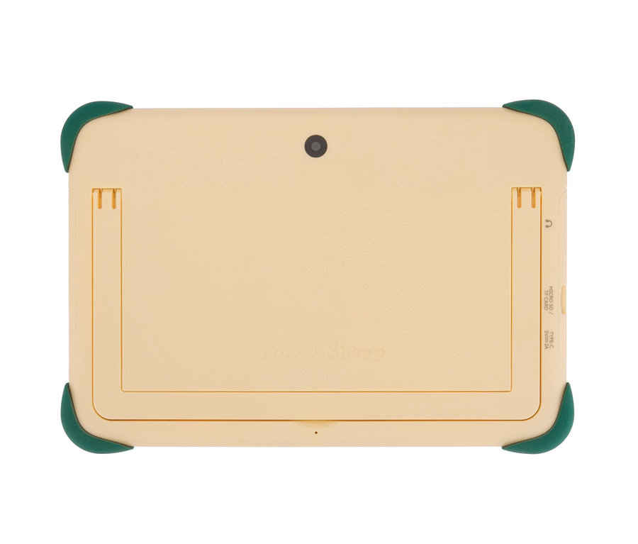 Beiges Fox & Sheep Kids Tablet »One« mit dunkelgrünen Ecken.