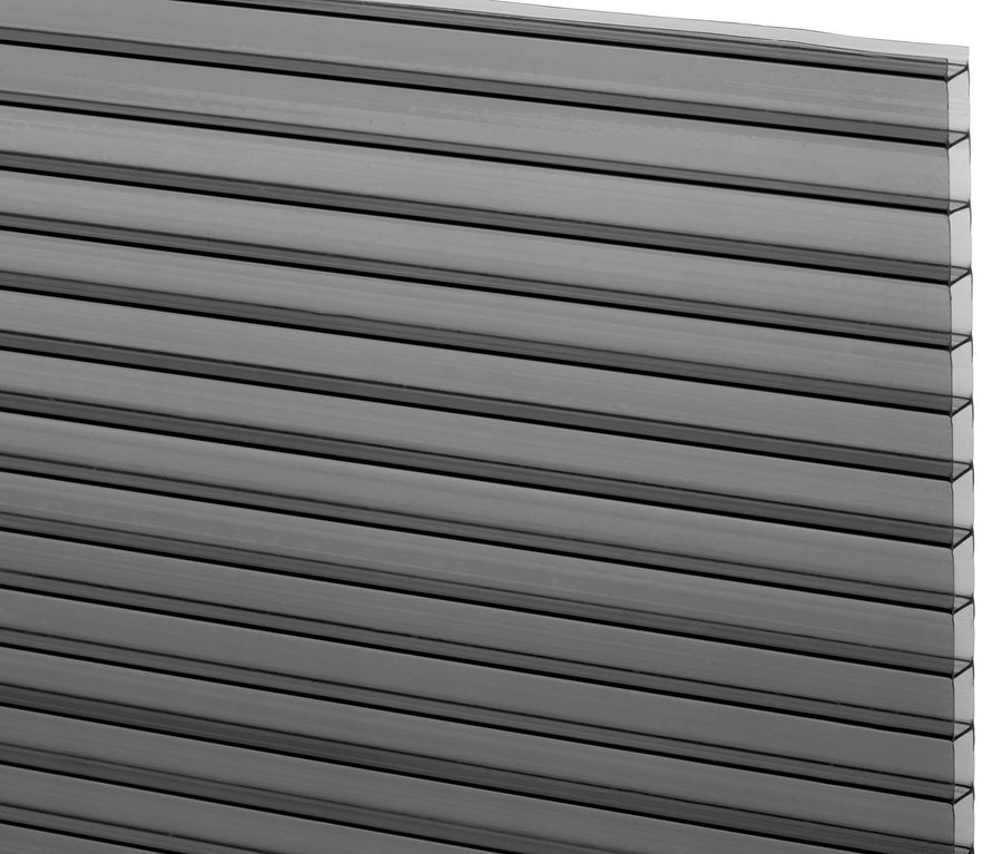 Detail einer grauen Polycarbonat Seitenwand des Leco Pavillons mit Seitenwänden, 6-mm-HKP