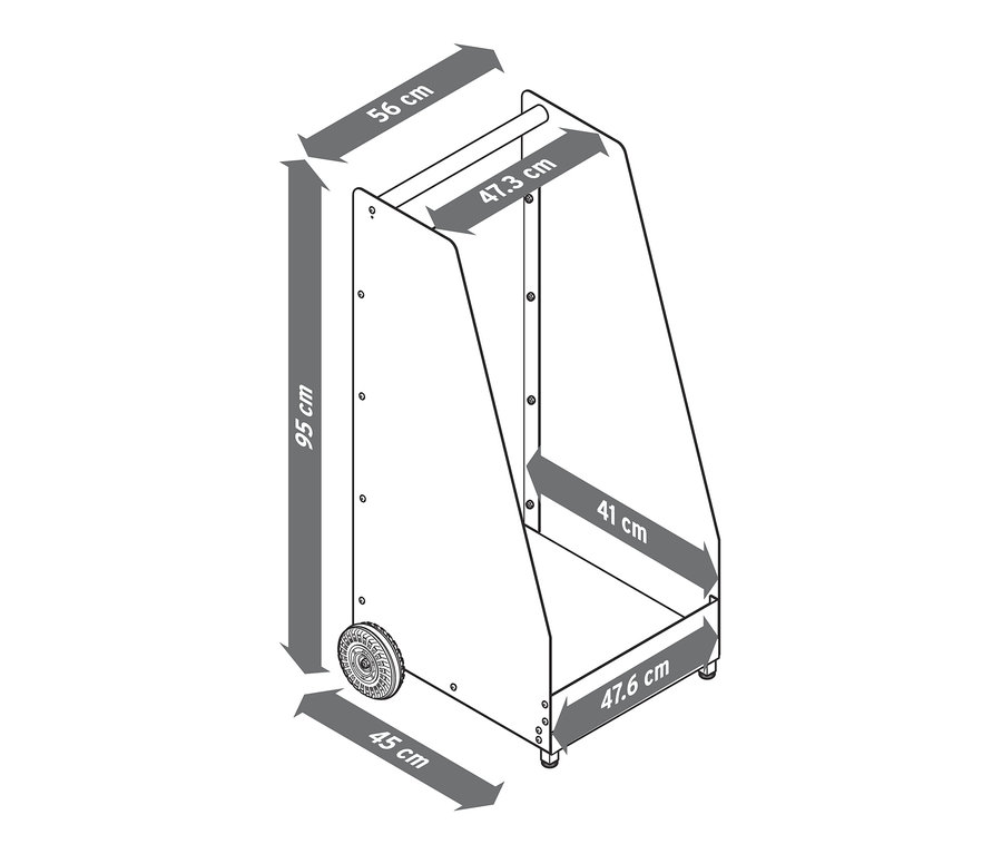 Schema eines Kaminholzwagens mit Abmessungen.