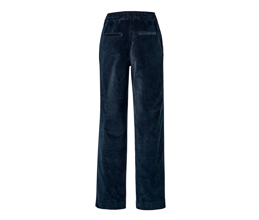 Detailansicht der Rückseite einer blauen Cord-Joggpants.