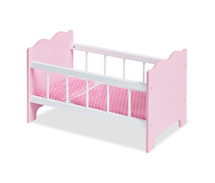 Rosa-weißes Pinolino Puppenbett »Jasmin« mit zwei Kissen mit Herzchenmuster.