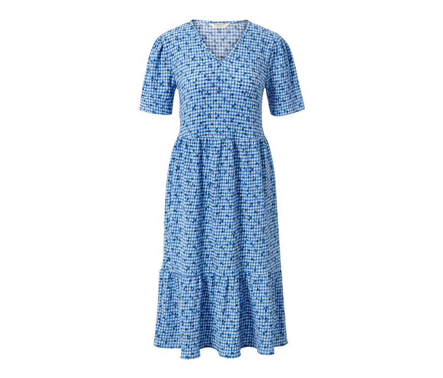 Blaues Kleid mit Alloverprint.