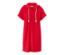 Rotes Frottee-Strandkleid mit Kapuze und Kordelzug.